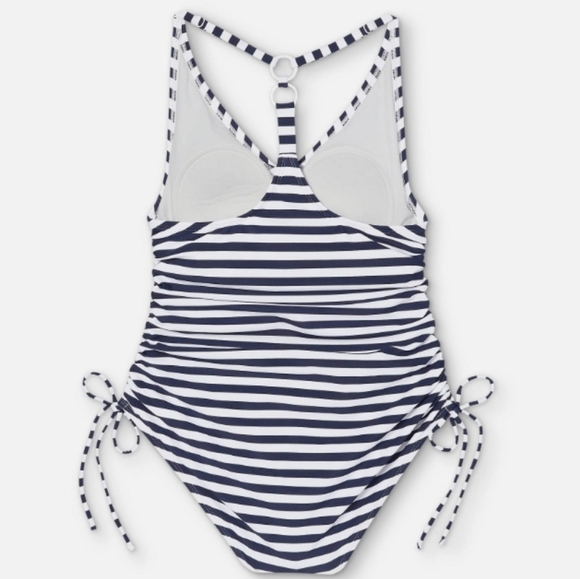 Kona Sol Navy & White Striped 2 Ring Back Side Sinch Swimsuit Size M (8-10) - Picture 4 of 12
